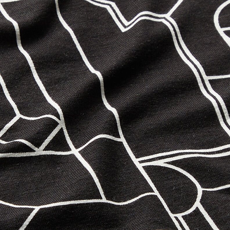 Viscosejersey geometrische vormen – zwart/wit,  image number 2