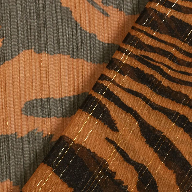 Chiffon met glitter krijtstrepen tijgerprint – zwart/koper,  image number 4