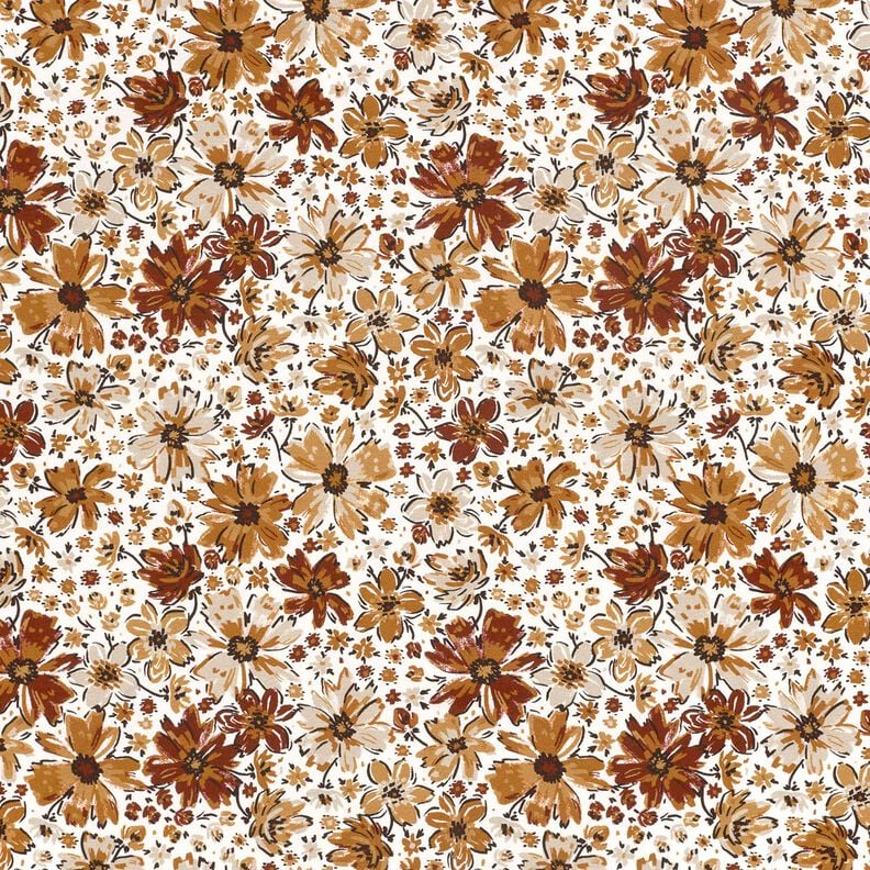French Terry Sommersweat getekende bloemen digitale print &ndash; wit/terracotta,  image number 1