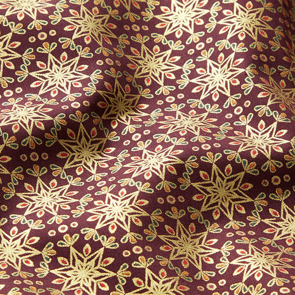 Katoenen stof Popeline oosterse sterren – aubergine/goud, image number 2
