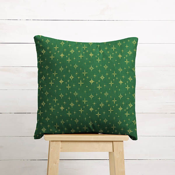 Katoenen stof Popeline fonkelende sterren – groen/goud, image number 8