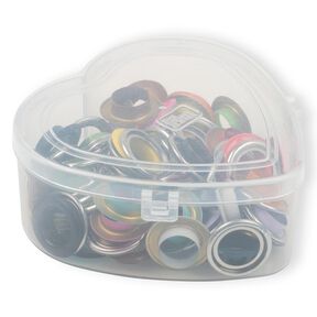 Ringetjes met schijfjes, in hartvormig doosje [14 mm] | Prym – rood, 