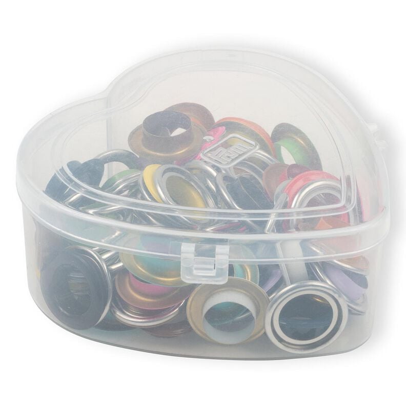 Ringetjes met schijfjes, in hartvormig doosje [14 mm] | Prym – rood,  image number 1