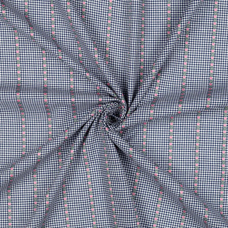 Katoenen stof Jacquard Cheques en bloemen – oceaanblauw/wit,  image number 3