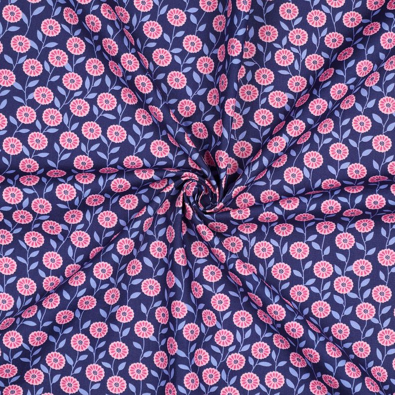 Katoenpopeline Zomerbloemen| Poppy Fabrics – roze/indigo,  image number 3