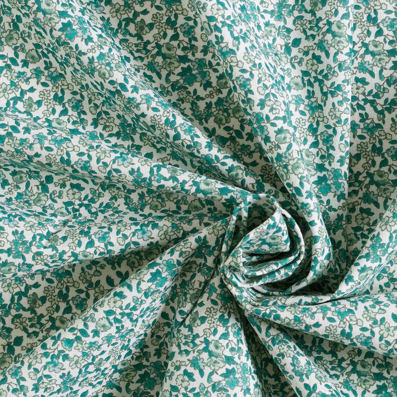 Katoenen stof Cretonne talrijke bloemen – petroleum/wit,  image number 3