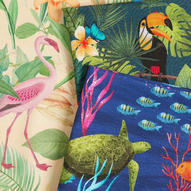 Decostof Half panama Jungledieren – beige/groen, image number 5