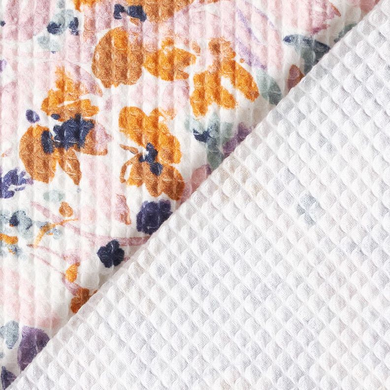 Wafelpiqué Aquarel bloemen | Poppy Fabrics – wit/lavendel, image number 4