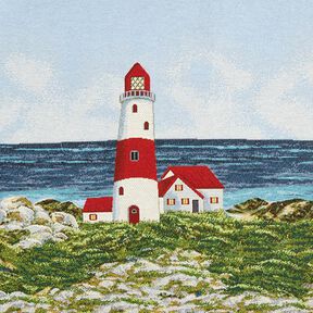 Decopaneel Gobelin Vuurtoren – lichtblauw/rood, 