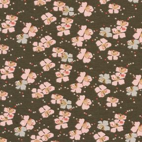 Katoenjersey Schattige bloemetjes – kaki, 