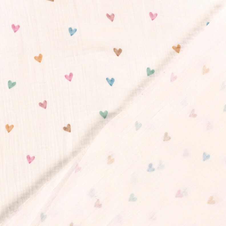 Mousseline/dubbel gehaakte stoffen kleurrijke harten Digitaal printen – wit,  image number 4