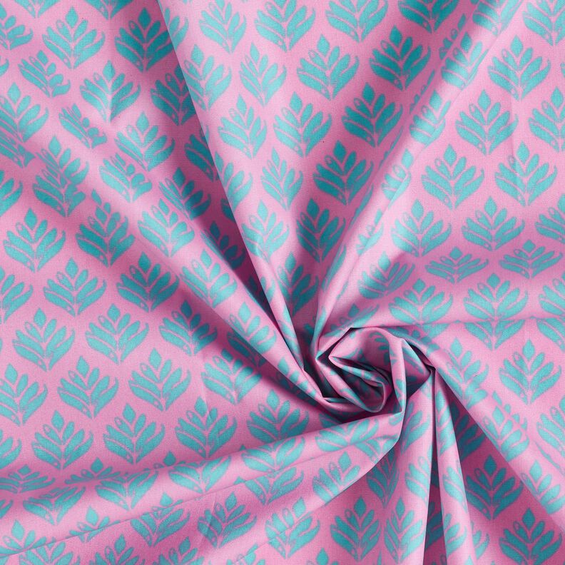 Gecoate katoen abstracte vakken – roze/aquablauw, image number 3