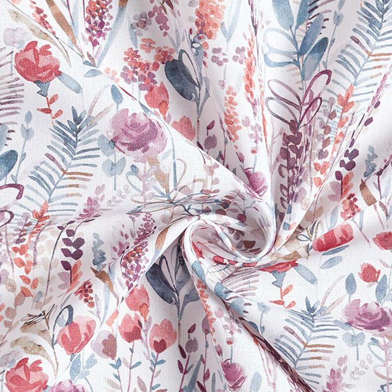 Decostof Katoenpopeline Wilde bloemen – purper/petroleum,  image number 3