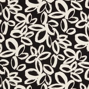 Viscose crêpe geschilderde Hawaiiaanse bloemen – zwart/ivoor, 