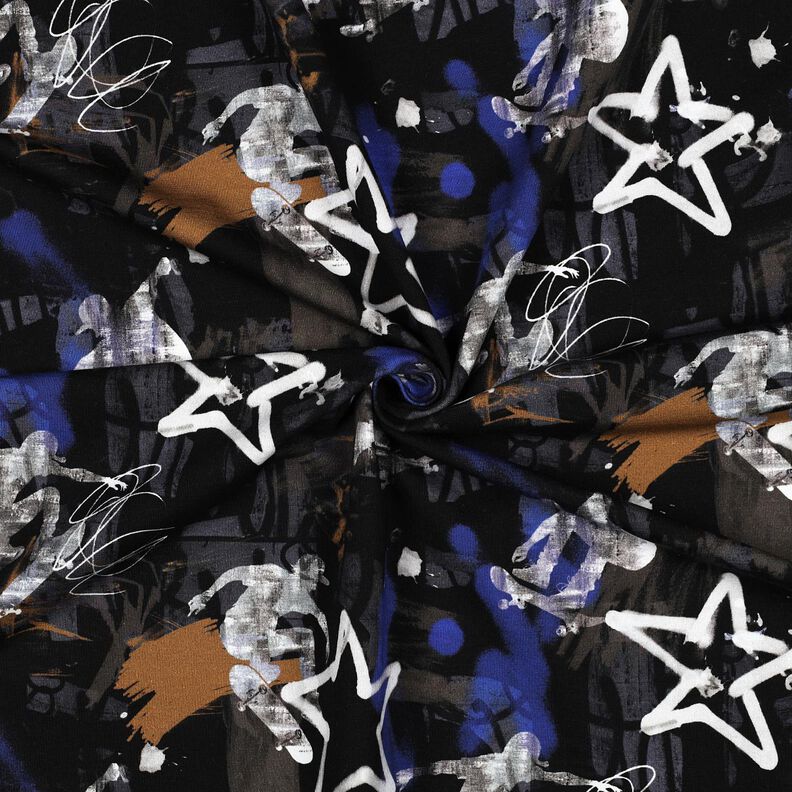 French Terry sommersweat Skate-graffiti Digitaal printen | Poppy Fabrics – zwart/indigo,  image number 3