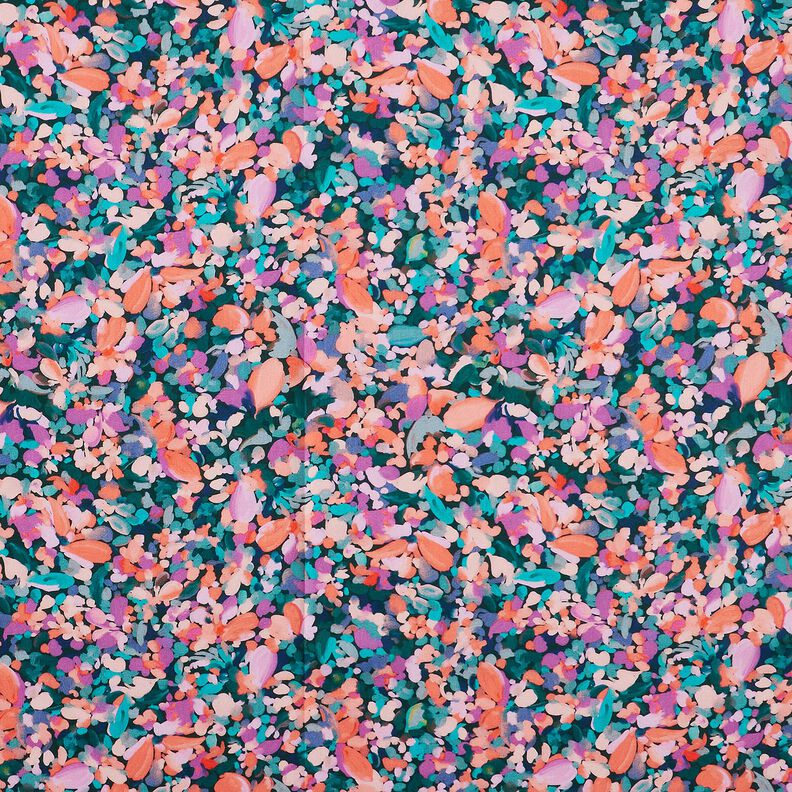Katoensatijn bloemenzee digitale print – blauwe spar/zalm,  image number 1