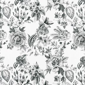 Decostof Half panama pittoreske bloemen – wit/zwart, 