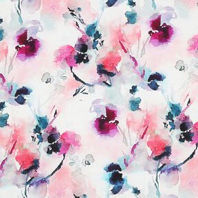 Viscosestof abstracte aquarel bloemen digitale print – lichtroze/turkoois, 