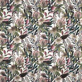 Decostof Canvas Artistieke bloemen – ivoor/donkergrenen, 