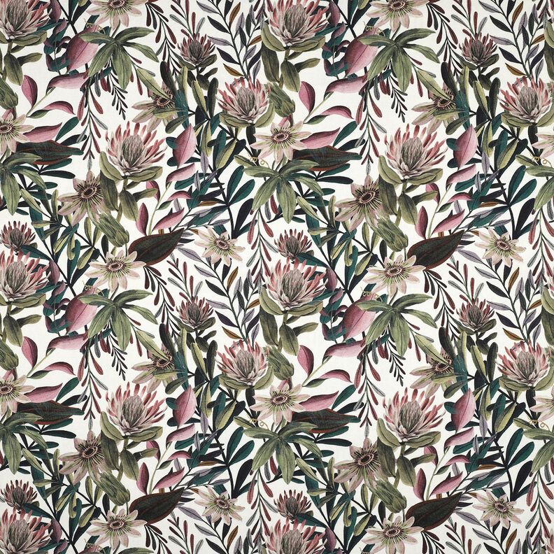 Decostof Canvas Artistieke bloemen – ivoor/donkergrenen,  image number 1