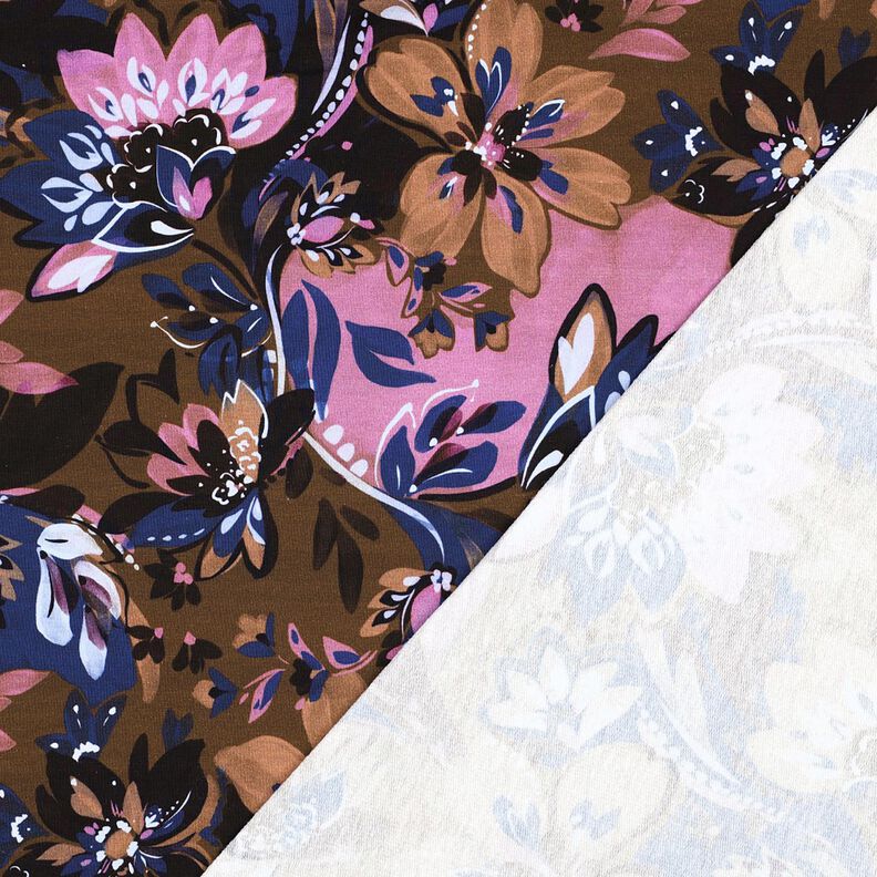 French Terry sommersweat Geschilderde bloemen Digitaal printen – indigo/kastanjebruin,  image number 4