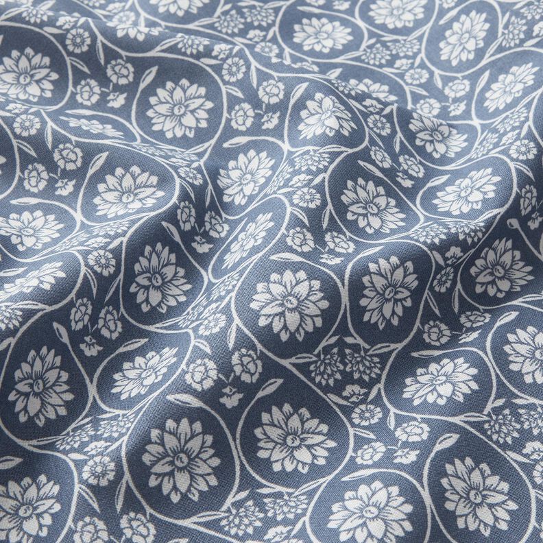 Katoenen stof Cretonne Bloemen en ranken – blauwgrijs/wit,  image number 2