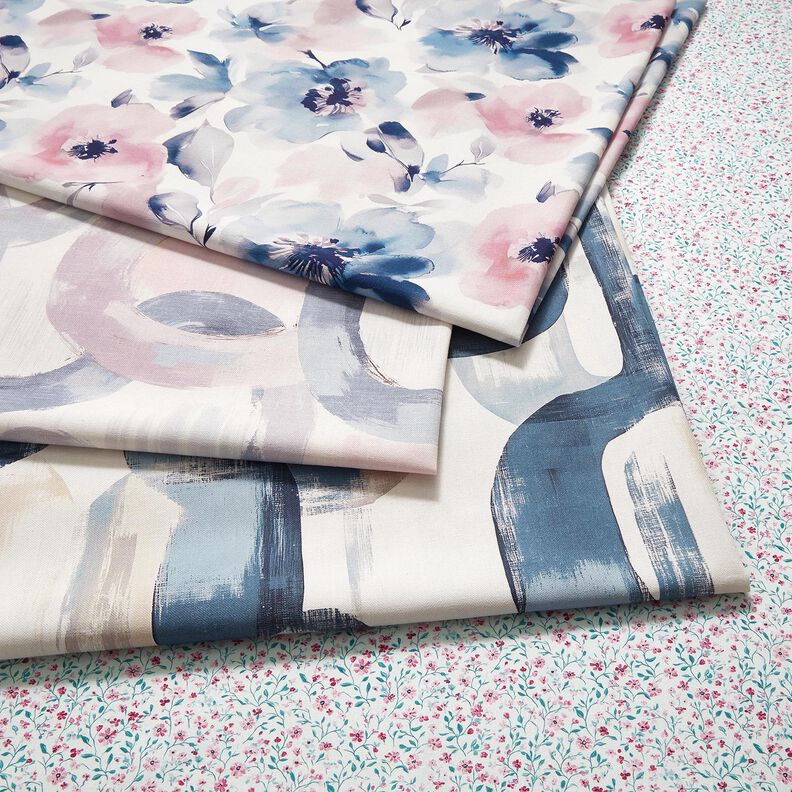 Decostof Half panama grote aquarelbloemen – wit/pastelviolet,  image number 5