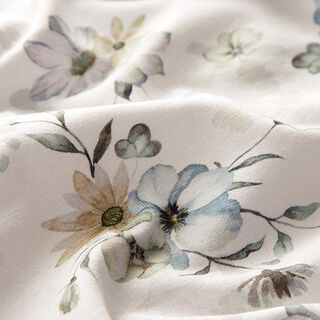 Biologische katoenjersey Grote aquarel bloemen – nevelgrijs/aquablauw, 