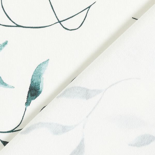 Katoenjersey Aquarel bladeren – ecru/petroleum, image number 4