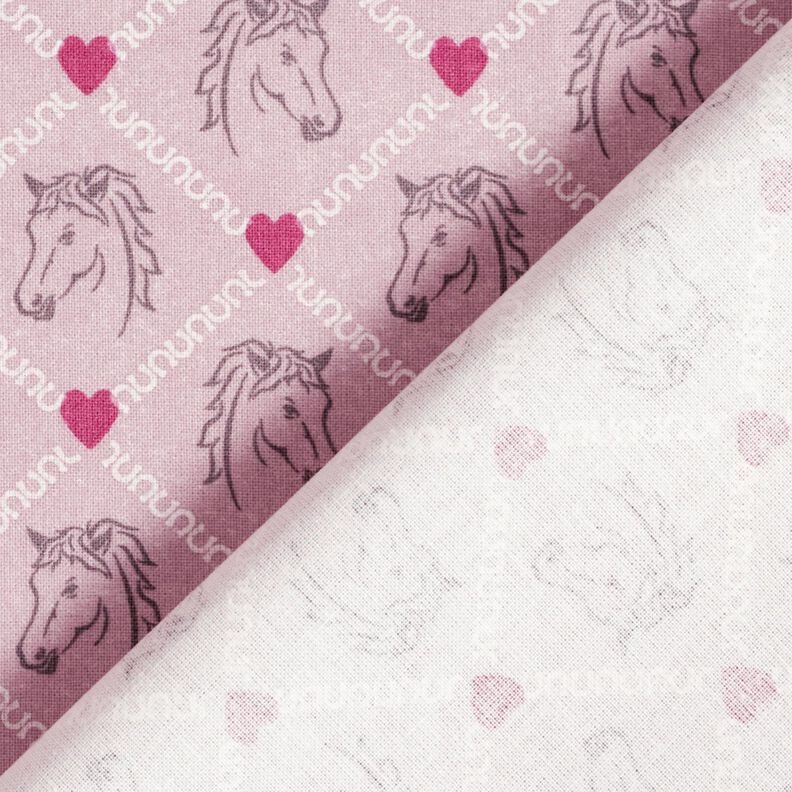 Katoenen stof Cretonne Paarden en harten roze – roze,  image number 4