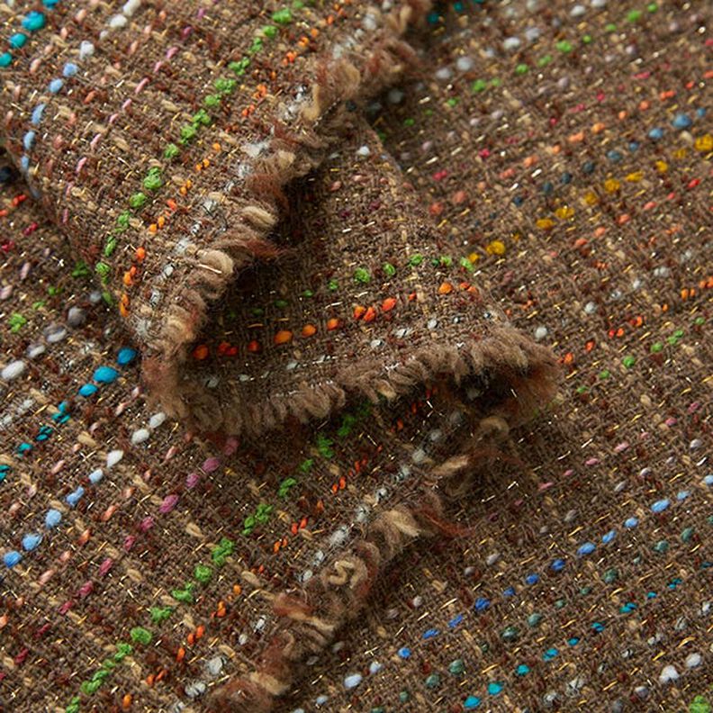 Bouclé scheerwol mix kleurrijke strepen & lurex – middelbruin,  image number 3