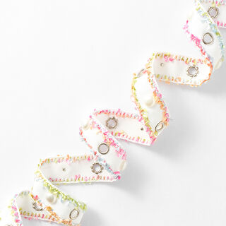 Webband Oogjes en parels [25 mm] – wit/pink, 