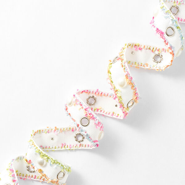 Webband Oogjes en parels [25 mm] – wit/pink,  image number 1