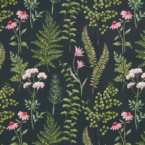 Outdoorstof Canvas Bladeren en bloesems – donkergroen/pastelviolet, 