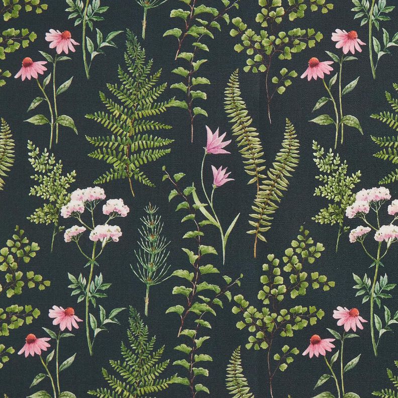 Outdoorstof Canvas Bladeren en bloesems – donkergroen/pastelviolet,  image number 1