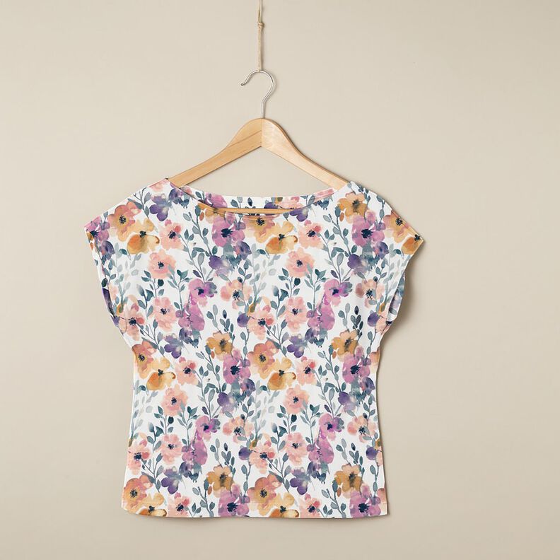 GOTS Katoenjersey Aquarel bloemenweide Digitaal printen – ivoor, image number 5
