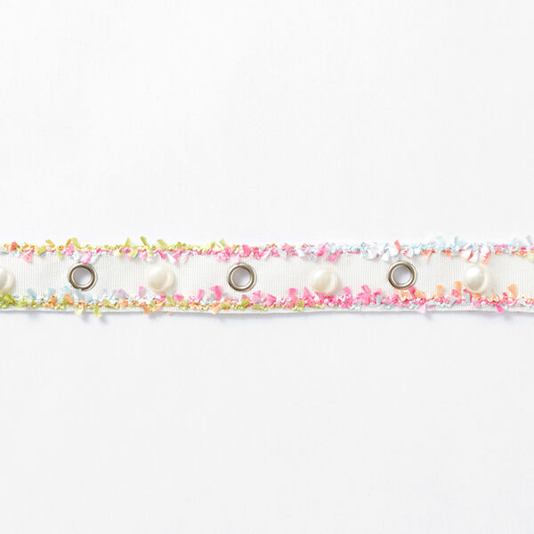 Webband Oogjes en parels [25 mm] – wit/pink,  image number 2