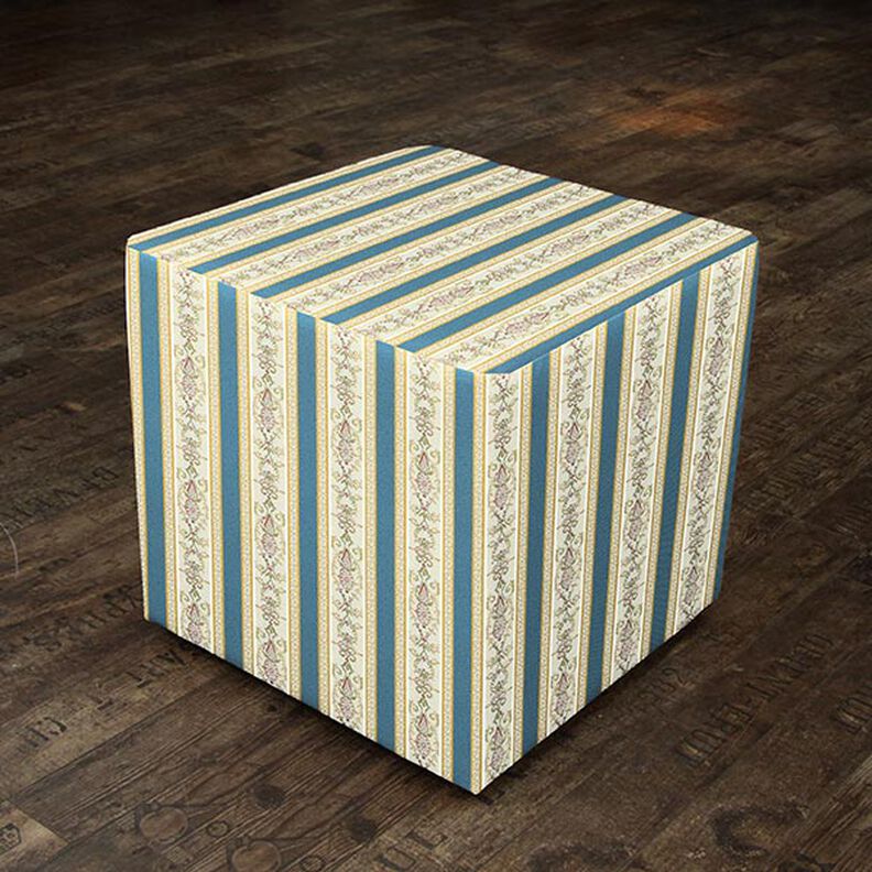 Meubelstof jacquard Biedermeier strepen – creme/blauw,  image number 6