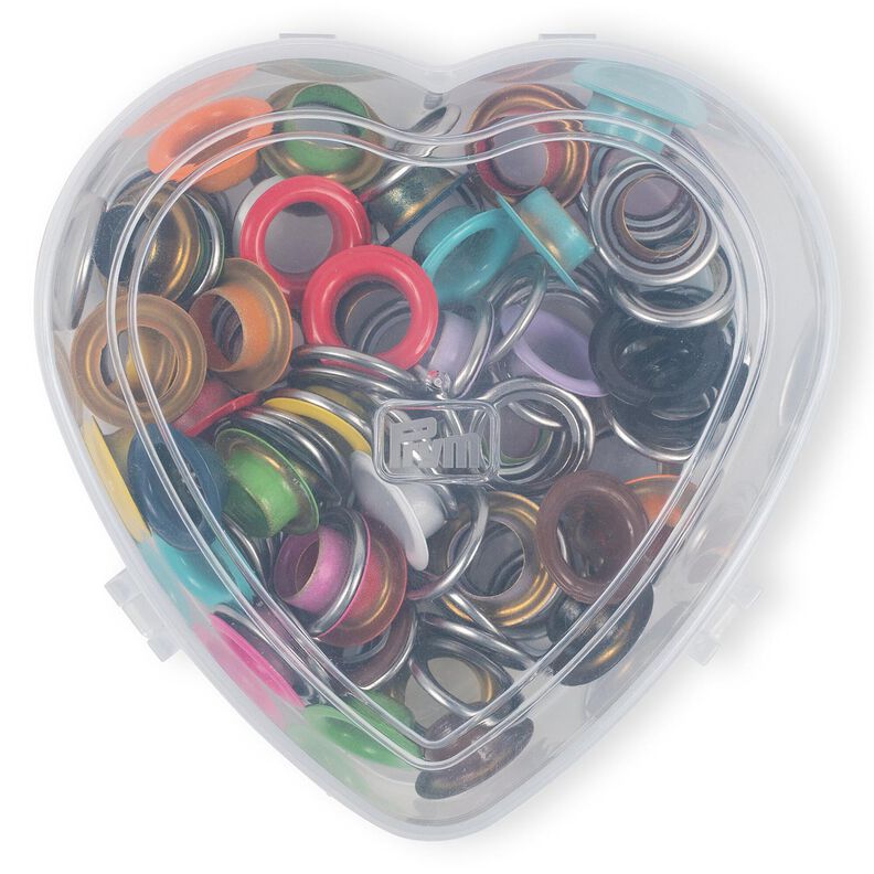 Ringetjes met schijfjes, in hartvormig doosje [11 mm] | Prym – rood,  image number 2