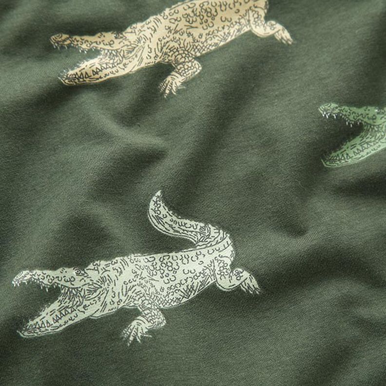 Katoenjersey Krokodillen – donkergrenen,  image number 2