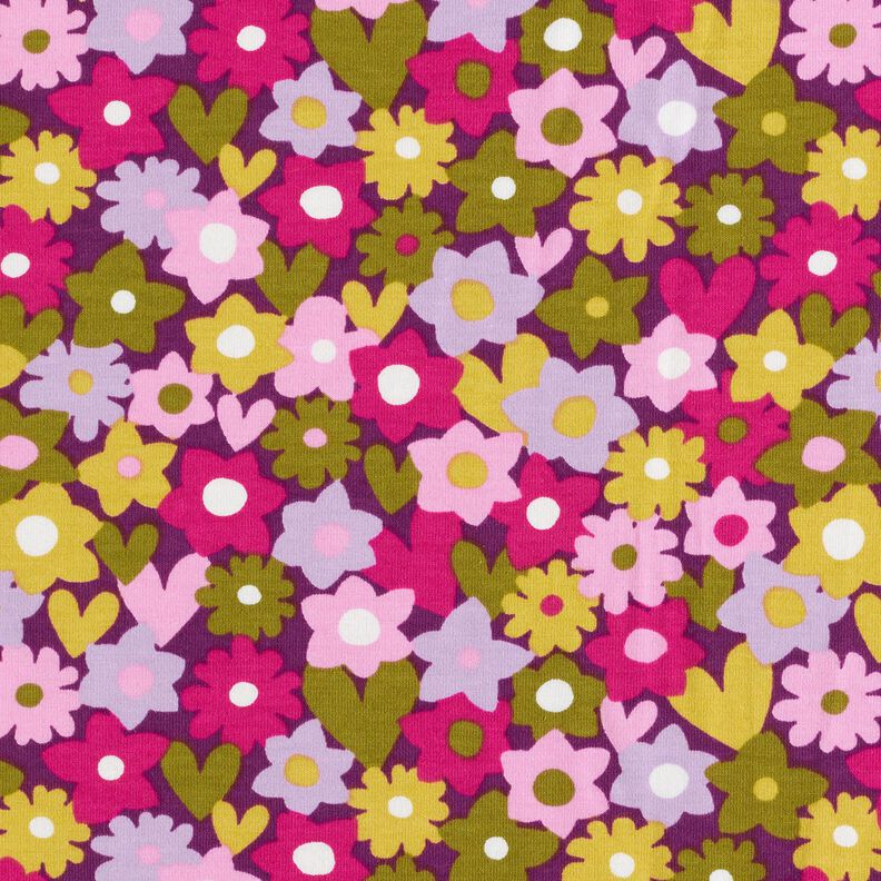 Katoenjersey bonte bloemen | Poppy Fabrics – druif,  image number 1