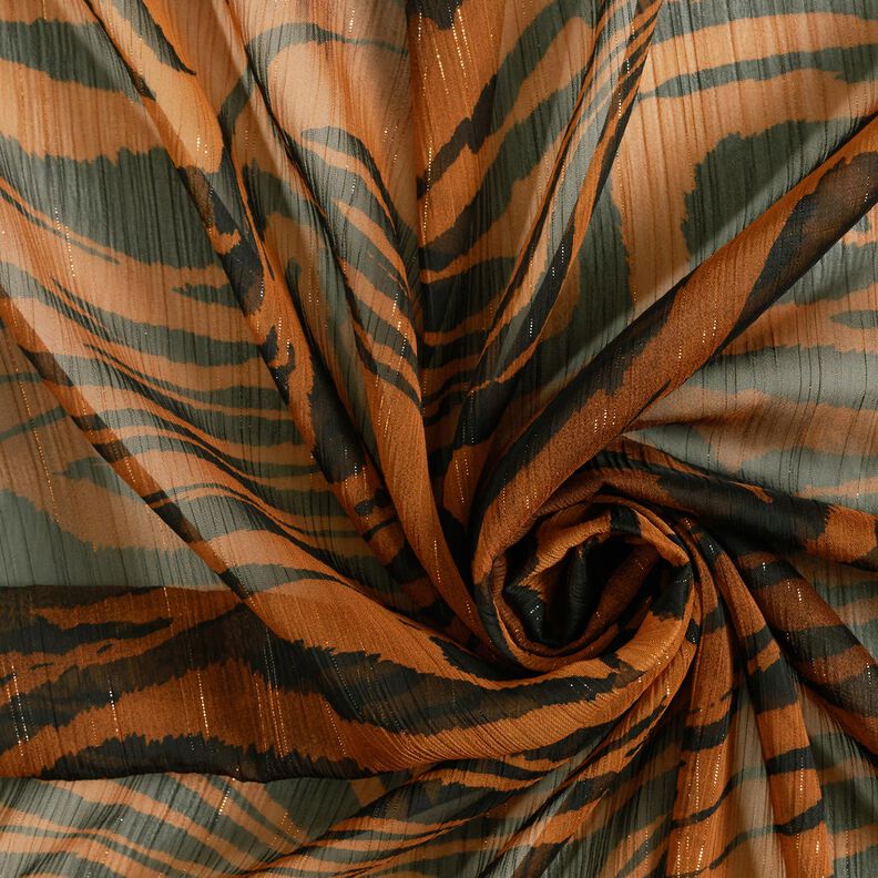 Chiffon met glitter krijtstrepen tijgerprint – zwart/koper,  image number 3