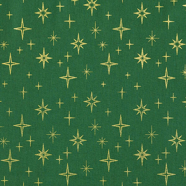 Katoenen stof Popeline fonkelende sterren – groen/goud, image number 1