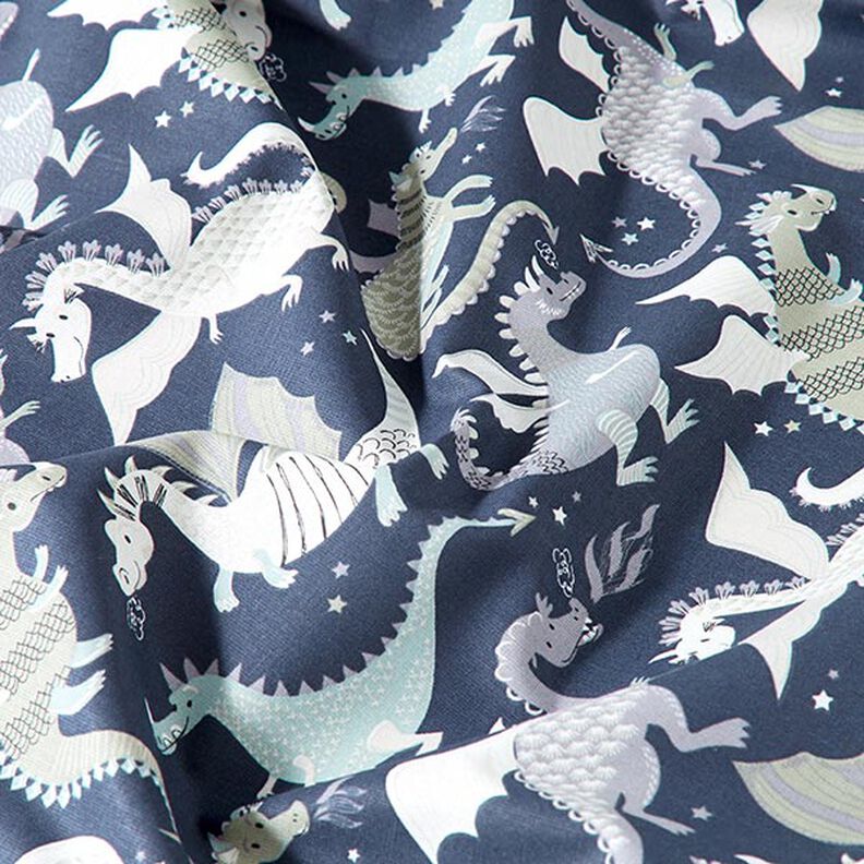 Katoenen stof Cretonne Draken & monsters – anthraciet/groen,  image number 2