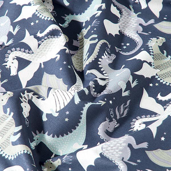 Katoenen stof Cretonne Draken & monsters – anthraciet/groen,  image number 2
