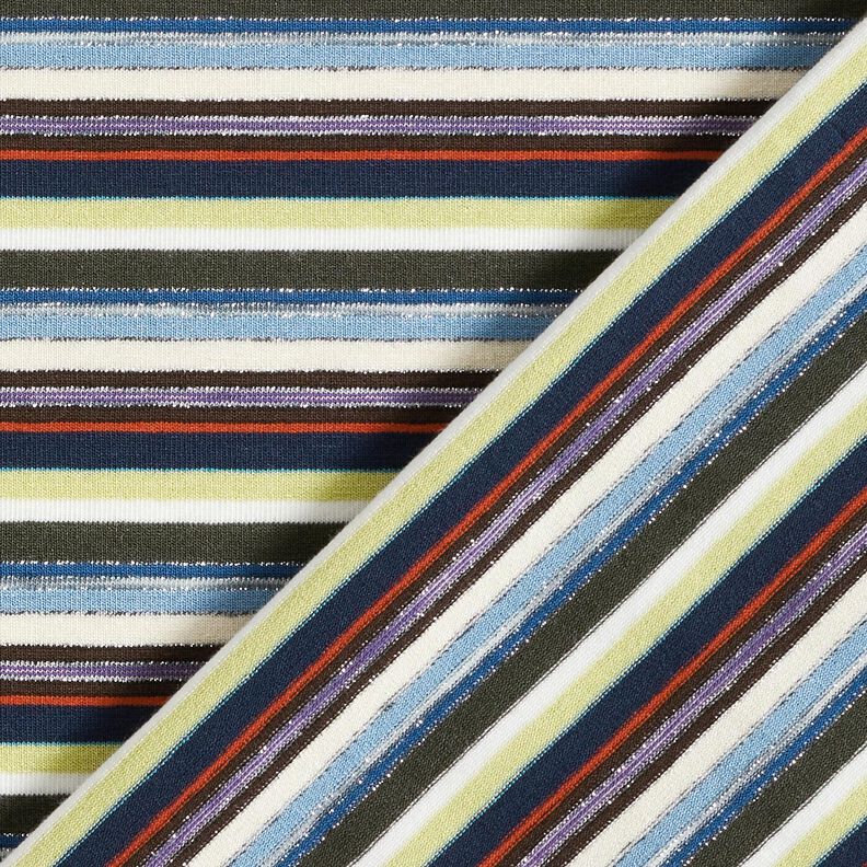Viscosejersey kleurrijke strepen met glitters – marineblauw/zachtgroen, image number 4