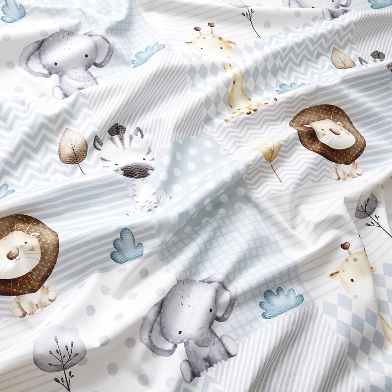 Decostof Katoenkeper Baby jungledieren Digitaal printen – wit/lichtblauw,  image number 2