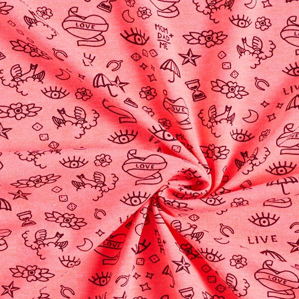 Katoenjersey Zomertattoo – neon pink, image number 3