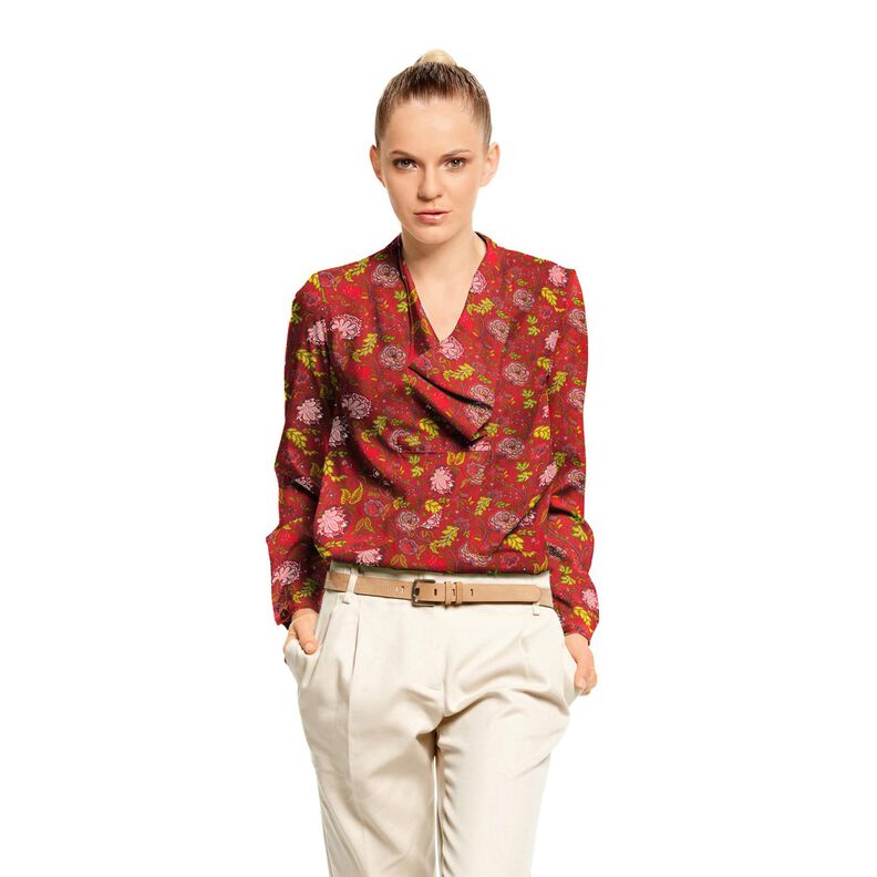 Viscosestof Paisley bloemen – karmijnrood/vuurrood,  image number 5
