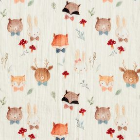 Mousseline/dubbel gehaakte stoffen Hoofden van bosdieren Digitaal printen &ndash; ecru, 